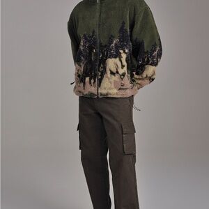 Wesc Olive Fleece Jacket with Nature Motif
